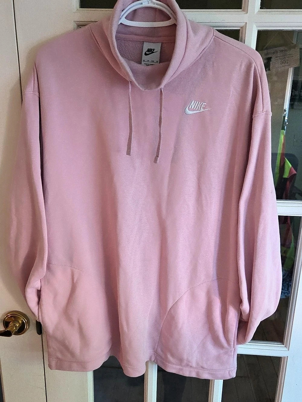 Pink Nike Essential Funnel Neck Pullover Hoodie Oversized Xs 23.5 P2p